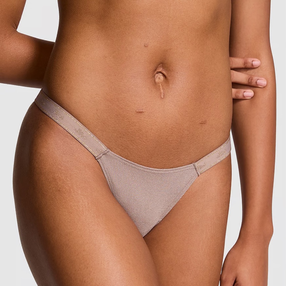 NWT Pink logo cotton shimmer micro thong